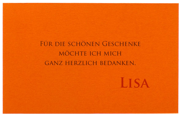 Blankokarte/Zusatzkarte 13,5x8,5 cm orange - Beispiel als Dankkarte