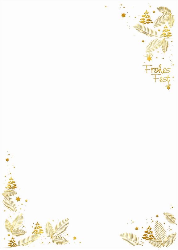 Weihnachtsbriefpapier mit edler Goldfolienprägung "Frohes Fest" und weihnachtlichem Druck