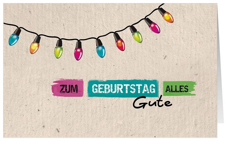 Bunte Glückwunschkarte "Zum Geburtstag Alles Gute" mit Lichterkette