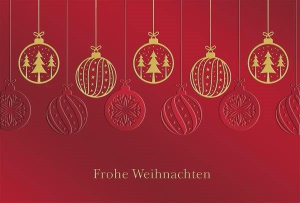 Dunkelrote Weihnachtskarte mit edler Gold- und Rotfolienprägung, inkl. Einlegeblatt