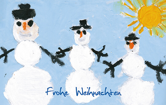 Weihnachtskarte mit gutem Zweck Deutsche Kinderkrebsstiftung Schneemänner als Kinderbild