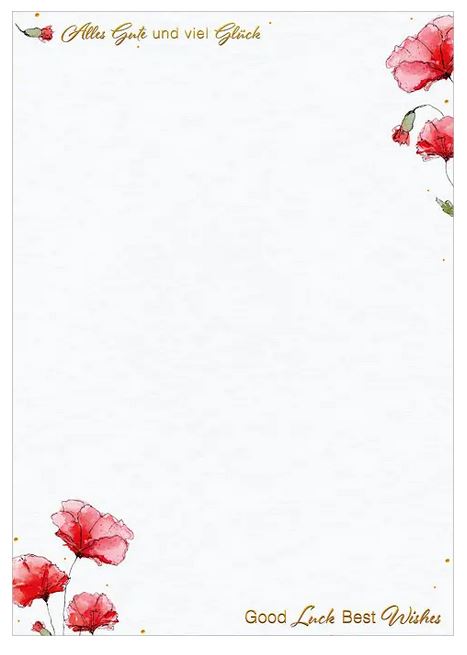 Glückwunschbriefpapier "Roter Mohn" DIN A4 mit deutsch-englischen Glückwünschen
