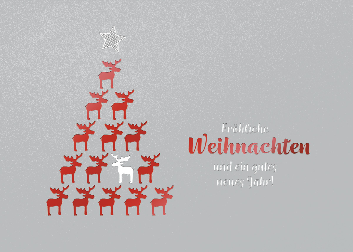 Silberne Weihnachtskarte mit Foliendruck als Spendenkarte zugunsten: Deutsche Kinderkrebs-Stiftung