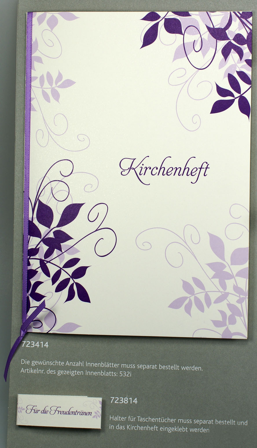 Kirchenheft Violetta, violette Ranken Klappkarte Zeremonieheft