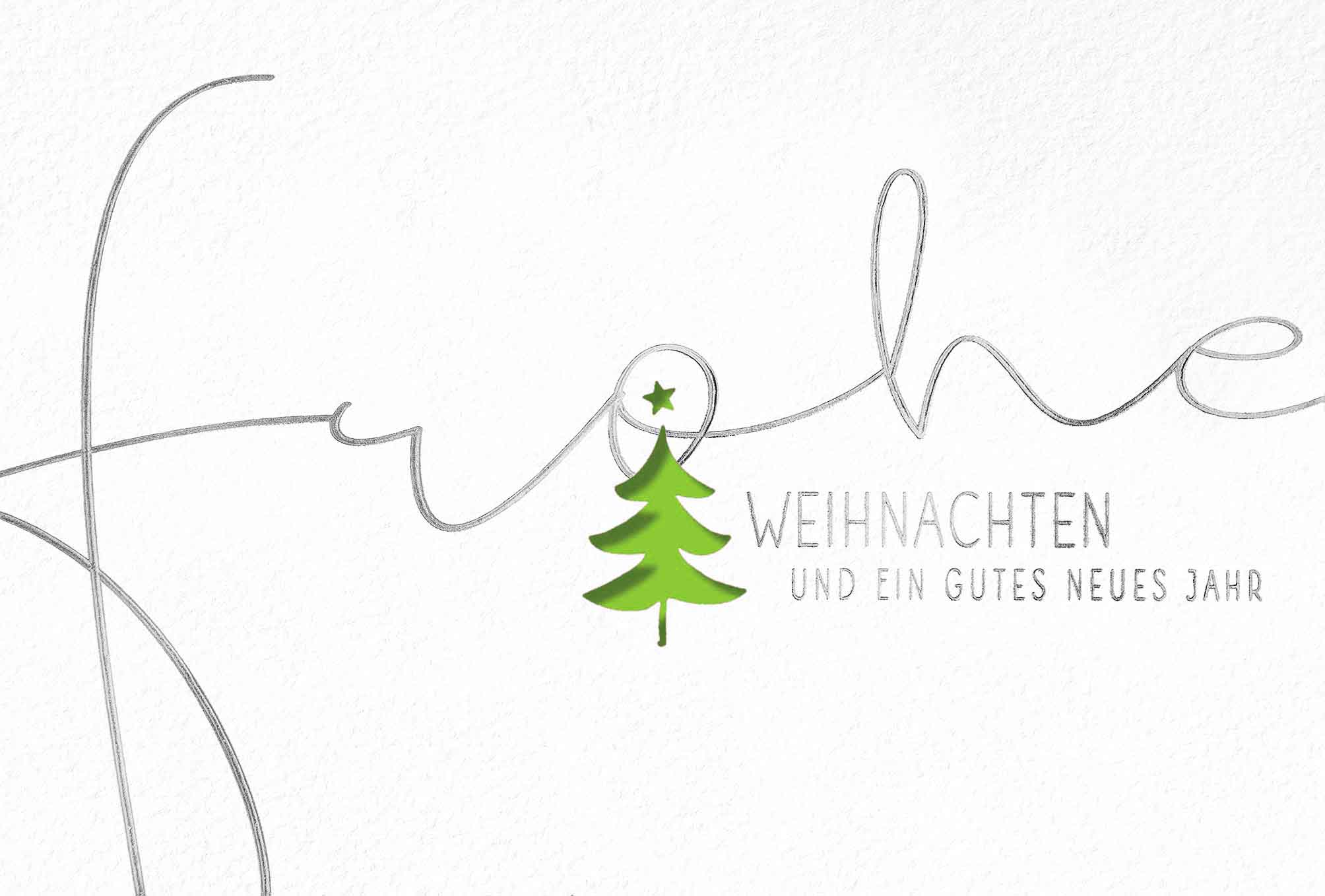 Weiße Weihnachtskarte mit hellgrünem Einlegeblatt, Stanzung und Silberprägung