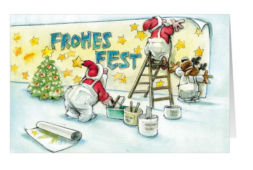 Witzige Weihnachtskarte für Malerfirmen, Verputzer- und Fassadenrenovierung mit Gruß "Frohes Fest"