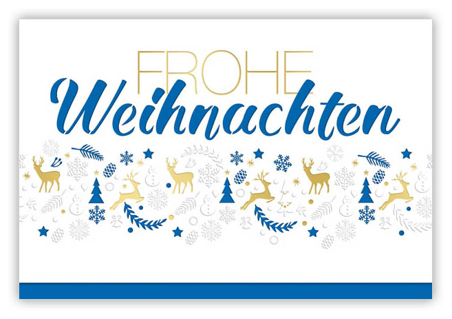 Weihnachskarte mit Laserstanzung in weiß und blauem Falteinlegeblatt innen