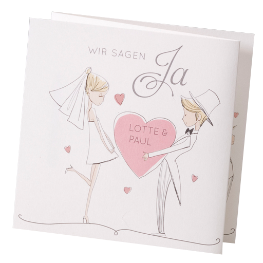 Hochzeitskarte verliebt verlobt verheiratet mit Brautpaar Herzen