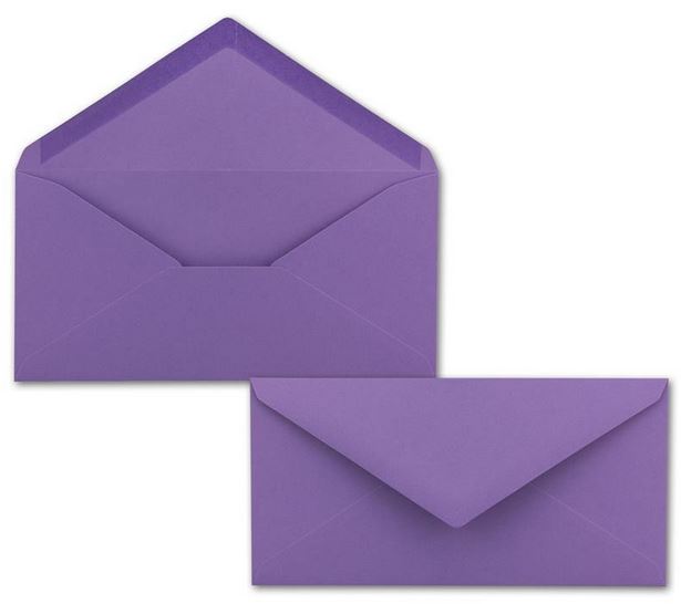 Violetter Briefumschlag, DIN lang 22x11 cm mit Nassklebung und spitzer Klappe