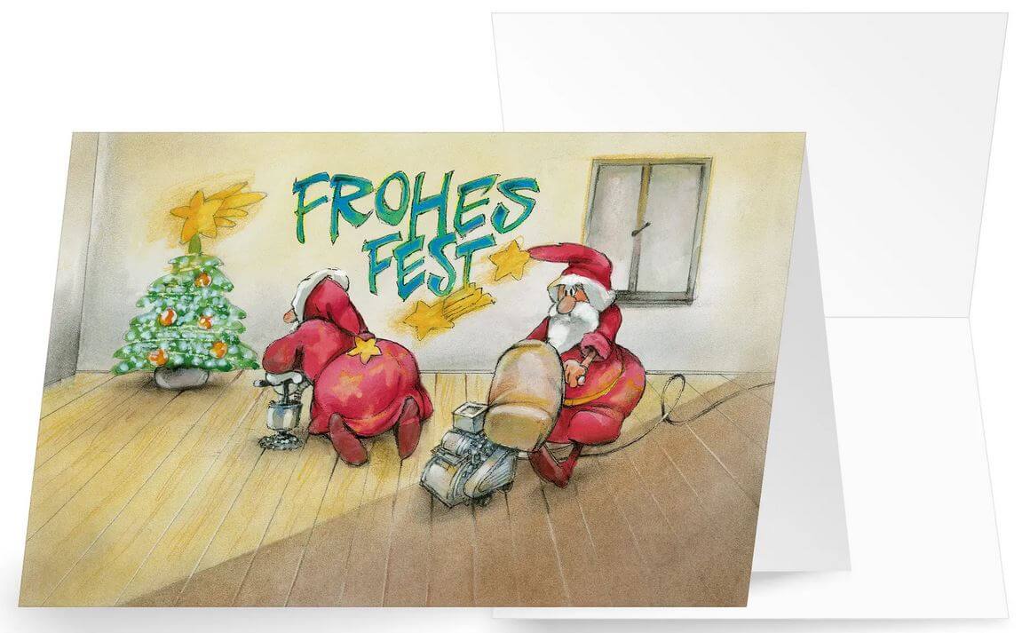 Witzige Branchenweihnachtskarte für Parkett- und Laminatverleger, Fußbodenverleger