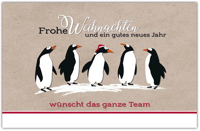 witzige Pinguine wünschen als Team frohe Weihnachten