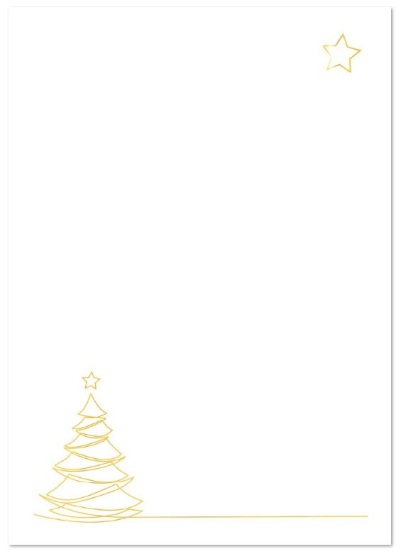 Weihnachtliches Briefpapier im Format DIN A4 mit goldenem Weihnachtsbaum und Sternen