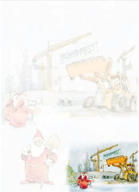 Lustiges Weihnachts-Briefpapier mit "Frohes Fest" für Baubetriebe und Industriebau