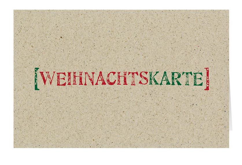 Originelle Weihnachtskarte aus naturbraunem Graspapierkarton mit dem Wort (Weihnachtskarte)