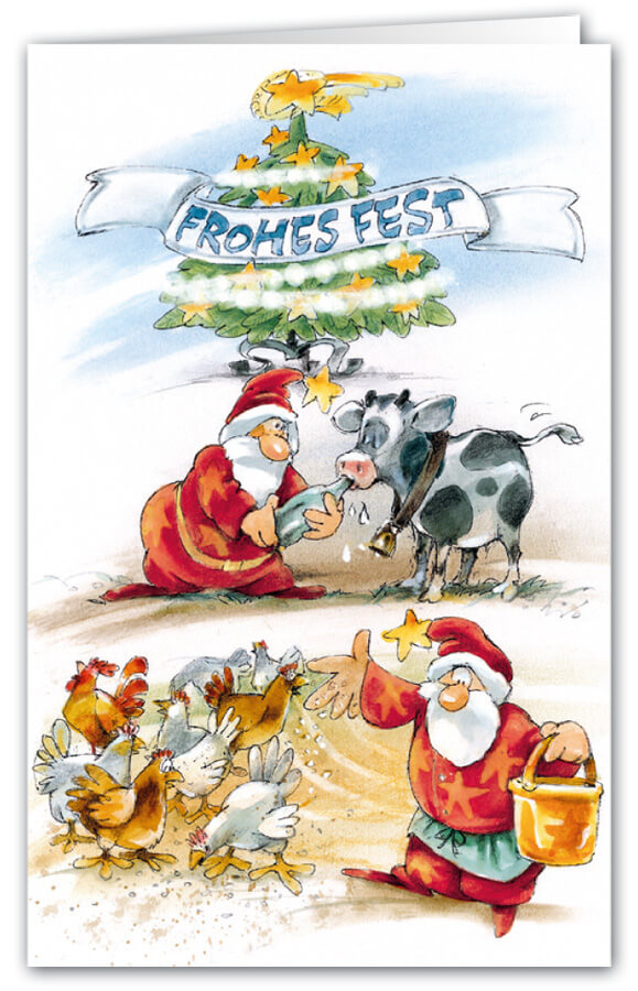 Weihnachts-Branchenkarte für Agrar- und Landwirtschaftsunternehem mit lustigem Motivdruck