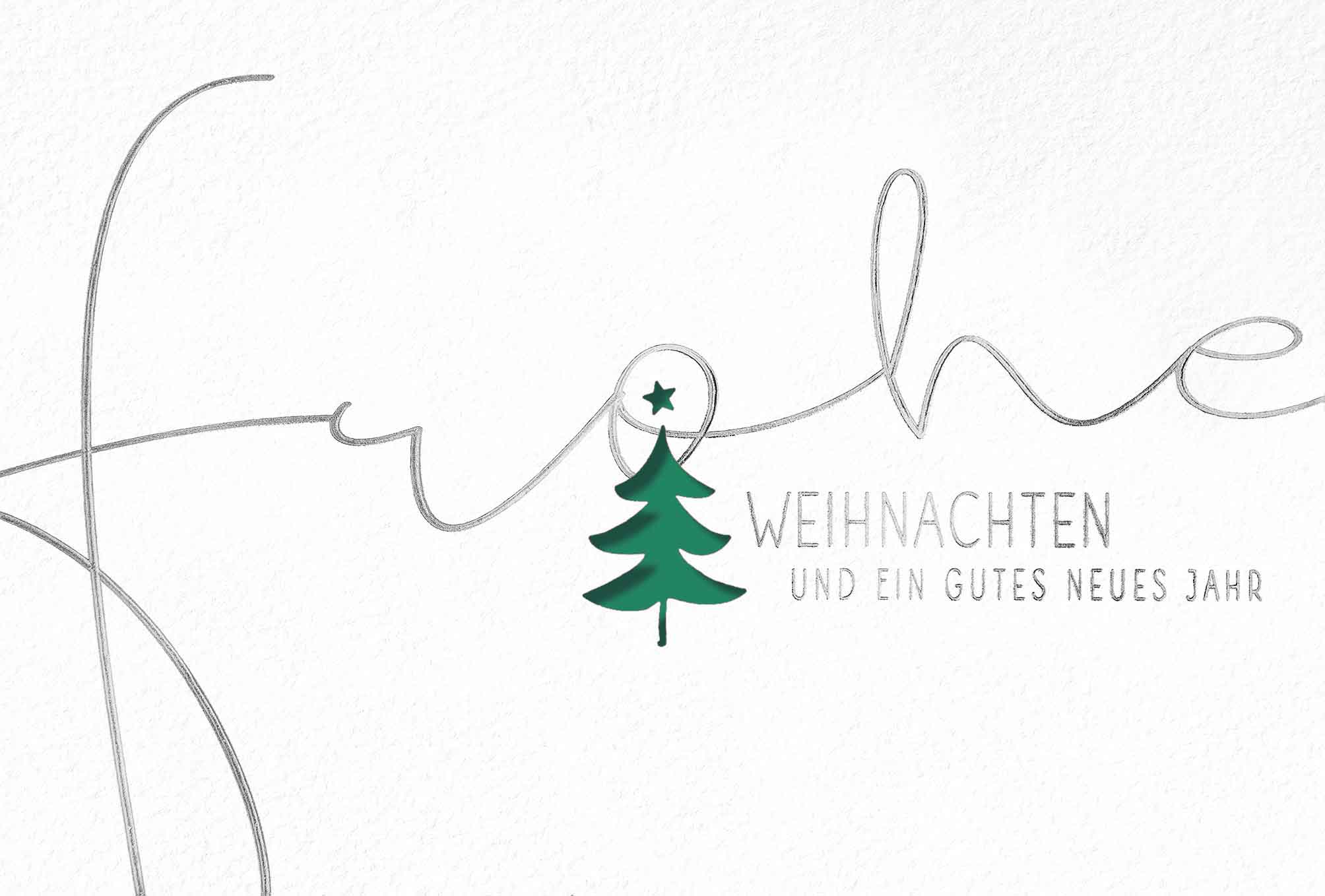 Weiße Weihnachtskarte mit dunkelgrünem Einlegeblatt, Stanzung und Silberprägung