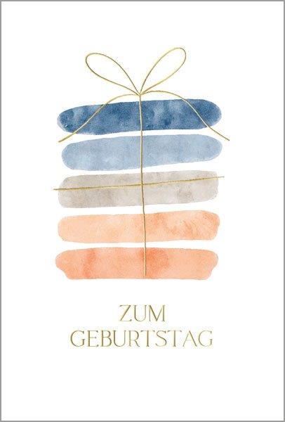 Heitere Geburtstagsglückwunschkarte "Zum Geburtstag" im Aquarelldruck mit Goldfolienprägung 