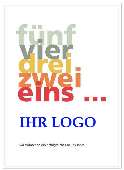 Neujahrskarte mit Firmenlogo, mit Countdow und geschäftlichen Neusjahrsgrüßen im modernen Design