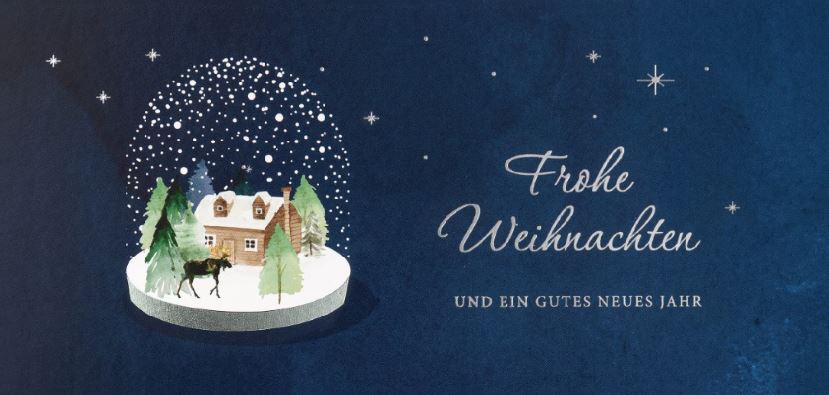 Spenden-Weihnachtskarte für die Kindernothilfe im DIN lang Format mit Schneekugel und Gruß