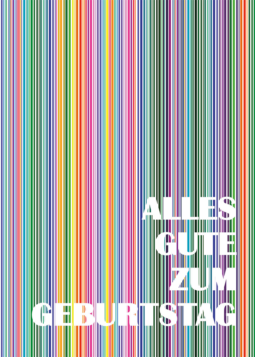 Moderne Glückwunschkarte mit bunten Streifen und "Alles Gute zum Geburtstag"