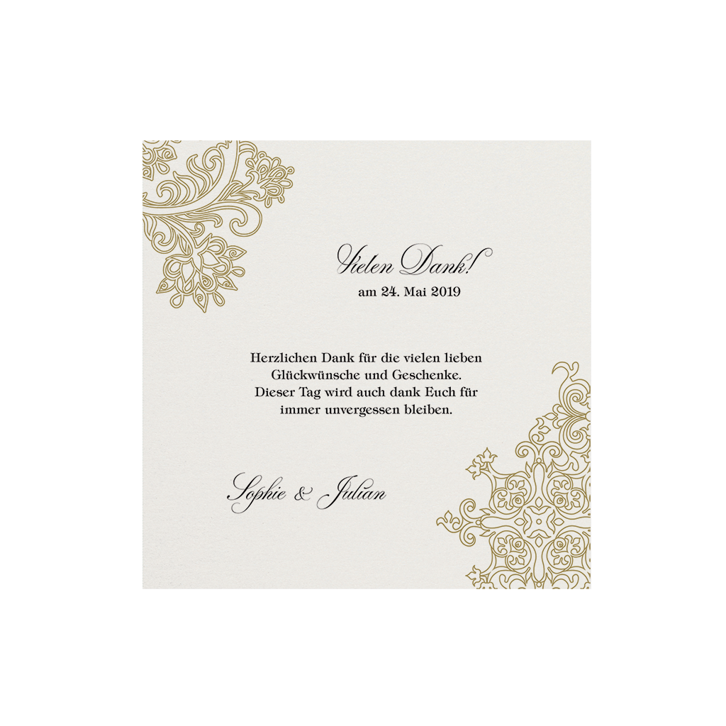 Elegante Save the Date Karte / Dankkarte creme metallic mit Ornamenten