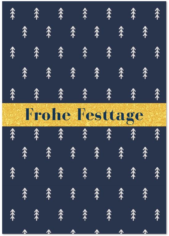 Blaue Weihnachtskarte mit kleinen Tannenbäumchen und Gruß "Frohe Festtage", inkl. Einleger