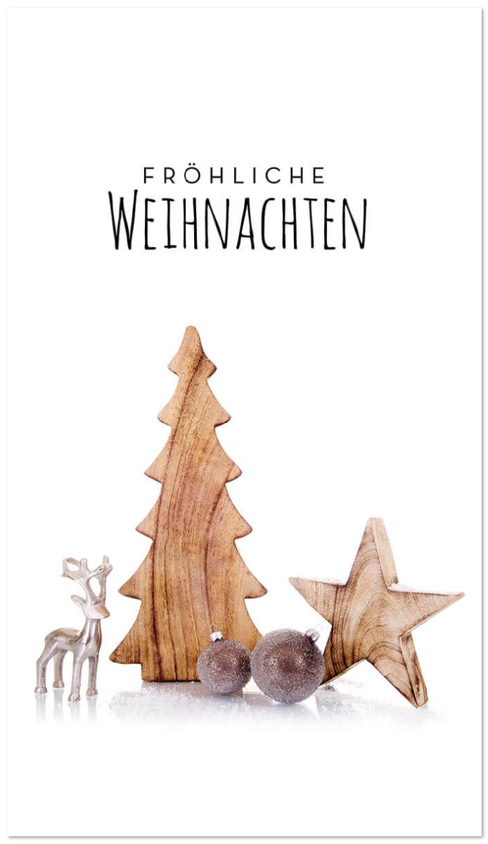 Weihnachtskarte im preisgünstigen Kleinformat mit "Fröhliche Weihnachten" und Dekoration