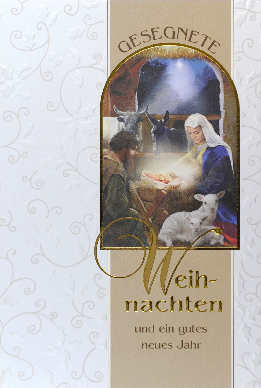 Weihnachtskarte Gesegnete Weihnachten christlich mit Jesu Geburt mit Maria und Josef