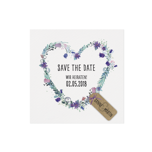 Save the Date / Dankkarte creme mit Herz aus Blumen romantisch