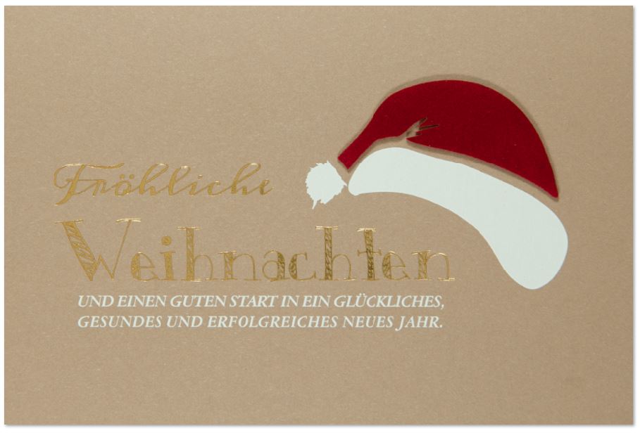 Fröhliche Spendenkarte mit Weihnachtsmütze für Deutsche Alzheimer Gesellschaft e.V.