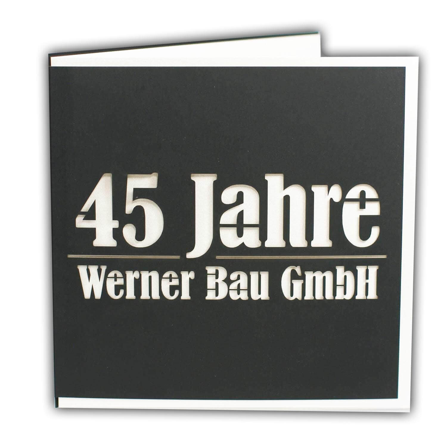 Firmenjubiläumskarte schwarz / weiß im Beispiel mit 45 Jahren