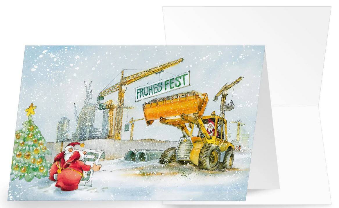 Heitere Bau-Branchenkarte mit Weihnachtsgruß "Frohes Fest" für Baufirmen aller Art