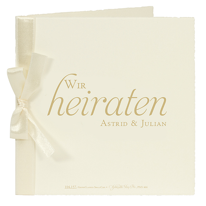 Hochzeitskarte aus Pure Cotton Büttenpapier mit Satinband