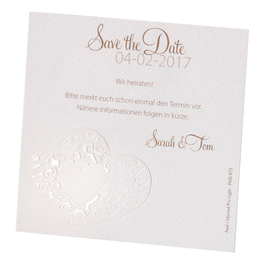 Zusatzkarte / Save-the-Date naturweiß Ornamentherzen