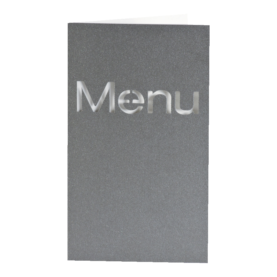 Menükarte anthrazit metallic mit gestanztem Schriftzug Menu