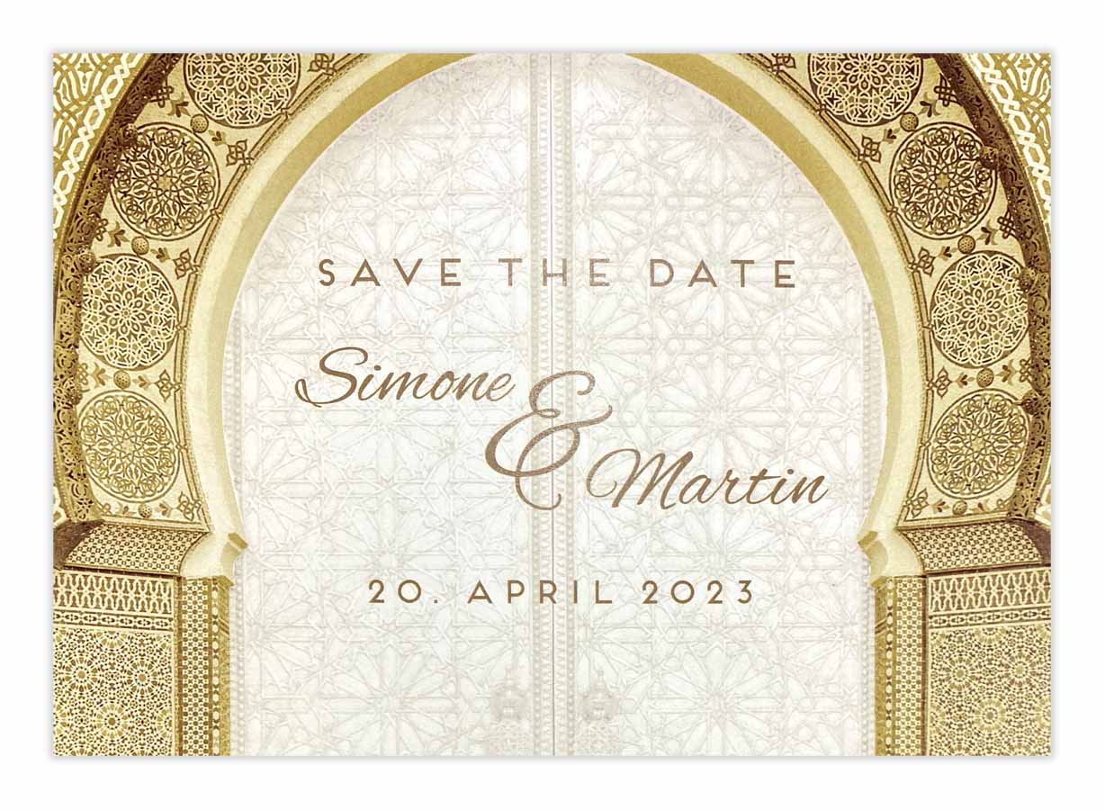 Orientalische Save the Date Karte für Hochzeitstermin-Ankündigung DIN A6