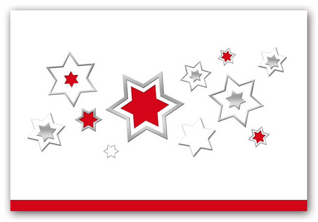 Weihnachtskarte in weiss mit Sternen und rotem Falteinleger
