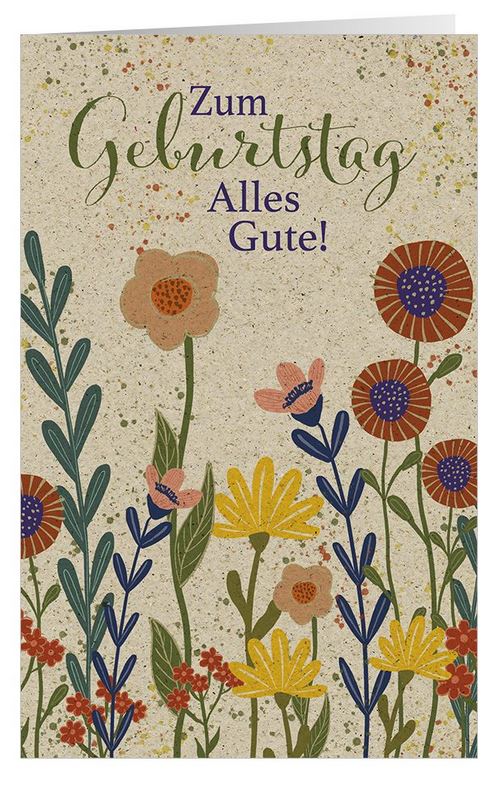 Farbenfrohe Glückwunschkarte zum Geburtstag aus recyclingfähigem Graspapier mit bunten Blumen