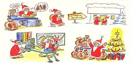 Comic-Karikatur Weihnachtskarte "Der Top Berater" für Versicherungs-Agenturen, Makler und Vermögensberatung.