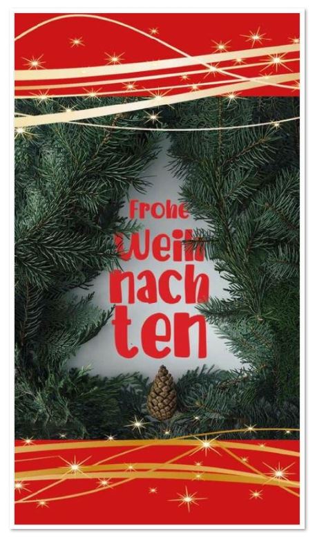 Klassische Weihnachtskarte im praktischen Kleinformat mit "Frohe Weihnachten" und Weihnachtsbaum