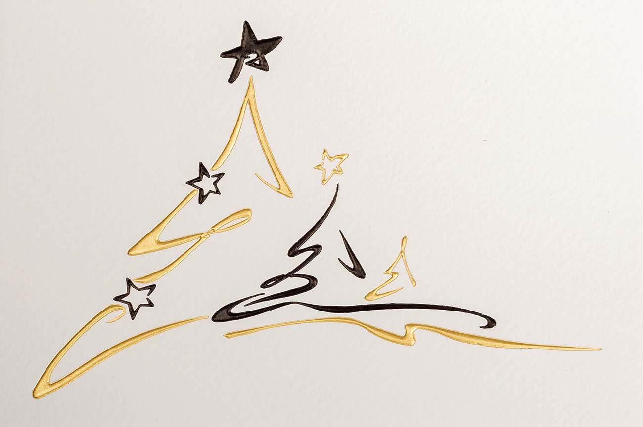 Cremefarbene Weihnachtskarte mit Folienrdruck in schwarz und gold