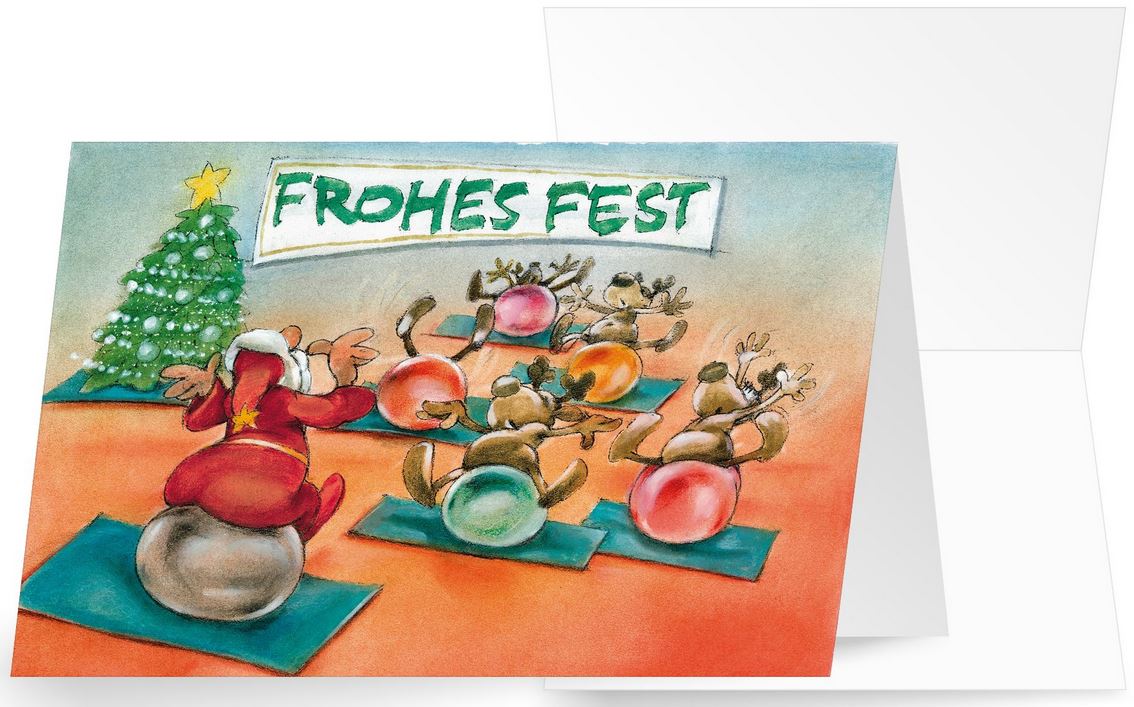 Lustge Weihnachtskarte für Physiotherapeuten und Reha-Kliniken mit Gruß "Frohes Fest"