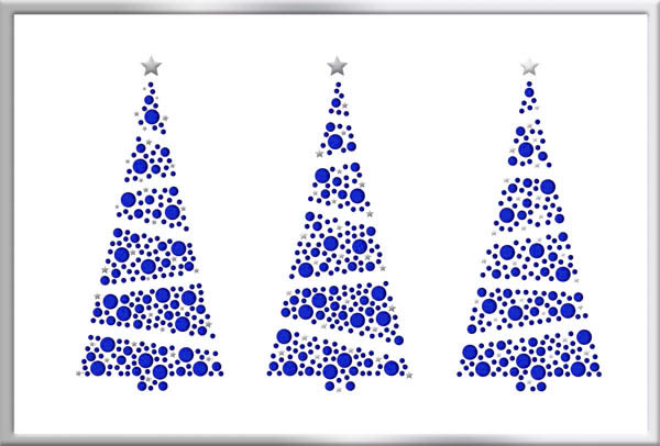 Weiße Weihnachtskarte mit Laserstanzung, Silberfolienprägung und blauem Falteinleger innen