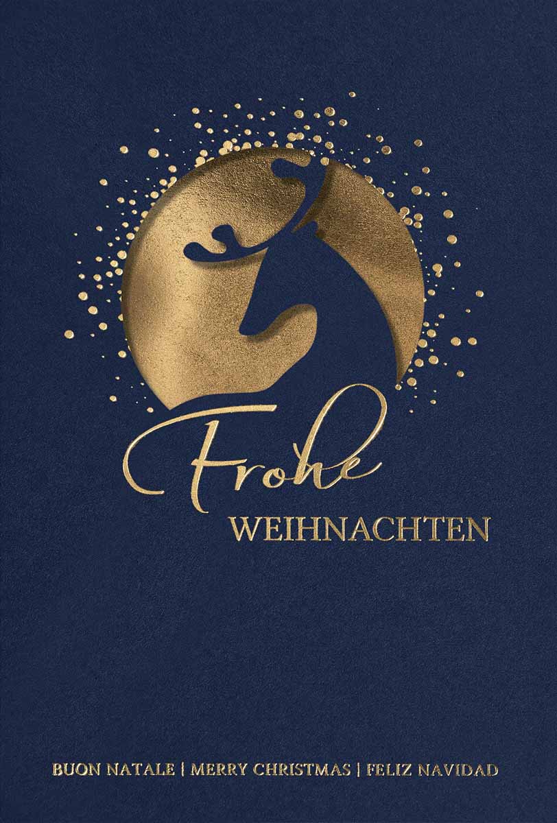 Exclusive Weihnachtskarte mit Stanzung und Goldfolienprägung sowie goldenem Einlegeblatt