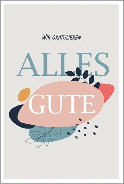 Vielseitig verwendbare Grußkarte mit ovalen Kreisen und "Wir Gratulieren - Alles Gute"