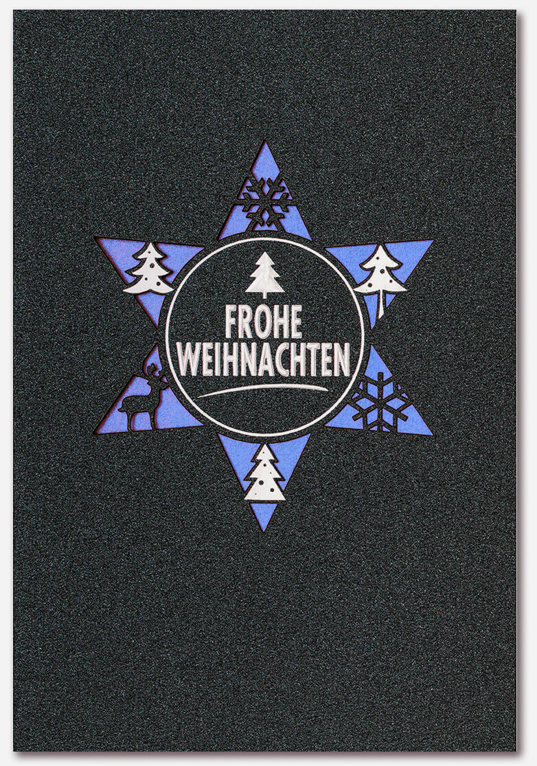 Weihnachtskarte mit Motiven - Einleger blau