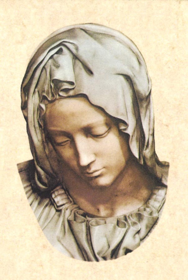 Darstellung Marias aus der Pieta von Michelangelo, Maria hält Jesus nach seiner Kreuzigung auf ihrem Schoß