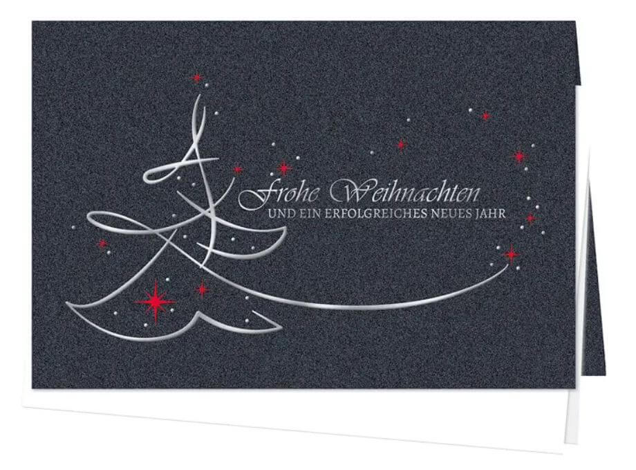 Anthrazitfarbene Weihnachtskarte mit Rot- und Silberfolienprägung, inkl. Einlegeblatt in weiß