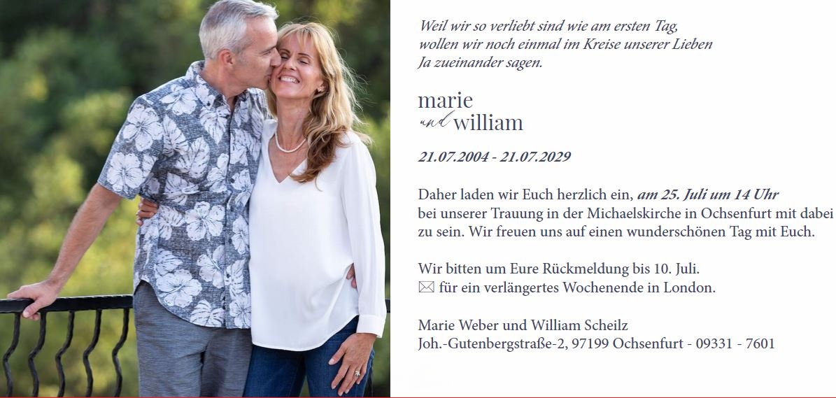 Rückseitendruck von Jubiläumskarte zur silbernen Hochzeit mit Beispielfoto und Gestaltungsvorschlag