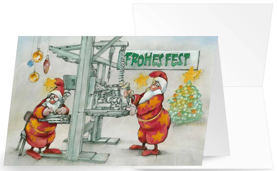 Lustige Weihnachtskarte für Konstruktion, Fertigung und Produktion mit Gruß "Frohes Fest"